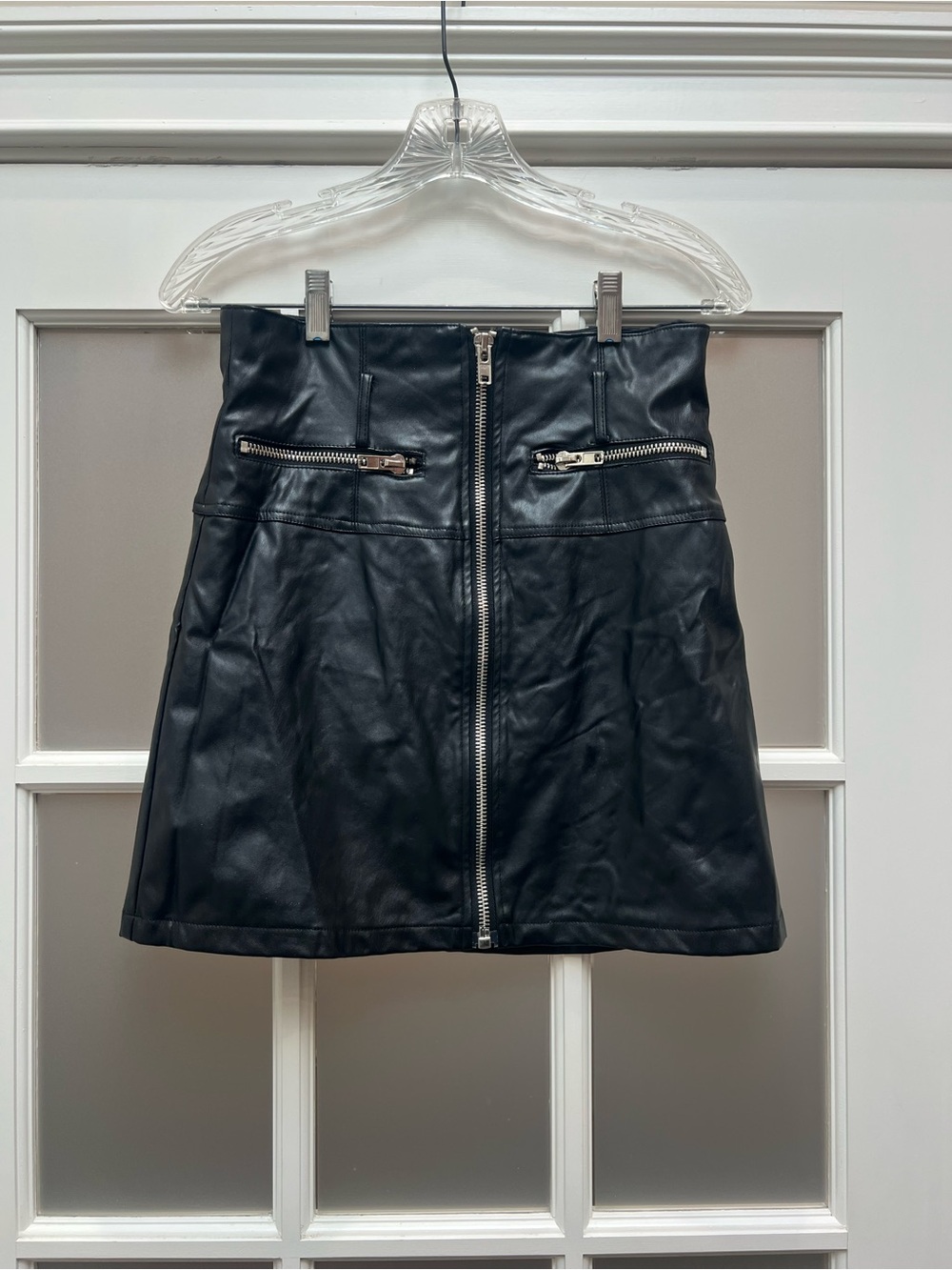Fashion Nova Black Faux Leather Zip-Front Mini Skirt
